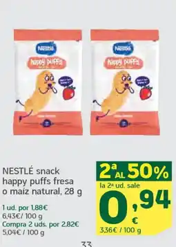 HiperDino NESTLÉ snack happy puffs fresa o maíz natural oferta