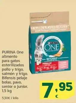 HiperDino PURINA One alimento para gatos esterilizados pollo y trigo, salmón y trigo, Bifensis pelaje bolas, pavo, senior o junior oferta
