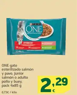 HiperDino ONE gato esterilizado salmón y pavo, junior salmón o adulto pollo y buey oferta