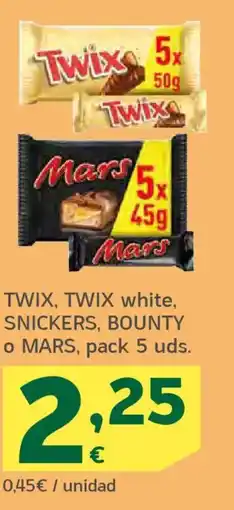 HiperDino TWIX, TWIX white, SNICKERS, BOUNTY o MARS oferta
