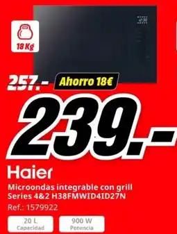 MediaMarkt HAIER Microondas integrable con grill Series 4&2 H38FMWID4ID27N oferta