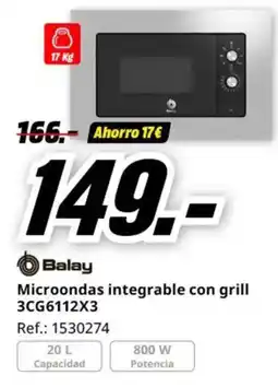 MediaMarkt BALAY Microondas integrable con grill 3CG6112X3 oferta