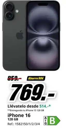 MediaMarkt iPhone 16 128 GB oferta