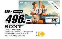 MediaMarkt SONY LED 43" 4K Bravia 3 oferta