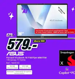 MediaMarkt ASUS Portátil Vivobook 16 F1607QA-MB075W oferta