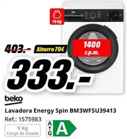 MediaMarkt BEKO Lavadora Energy Spin BM3WFSU39413 oferta