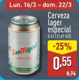 ALDI SAN MIGUEL Cerveza lager especial oferta