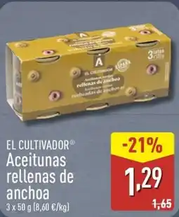 ALDI EL CULTIVADOR Aceitunas rellenas de anchoa oferta