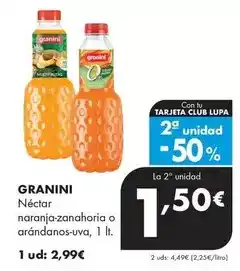 Supermercados Lupa Granini - nectar naranja-zanahoria o arandanos-uva oferta
