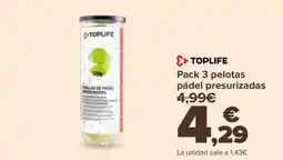 Carrefour TOPLIFE Pack 3 pelotas pádel presurizadas oferta