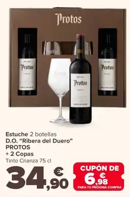 Carrefour PROTOS Estuche 2 botellas D.O. "Ribera del Duero" + 2 Copas oferta