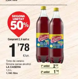 SPAR Fragadis LA CASERA Tinto de verano llimona sense alcoho2,20€/litre oferta