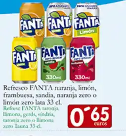 Supermercados Bip Bip FANTA Refresco naranja, limón, frambuesa, sandia, naranja zero o limón zero lata oferta