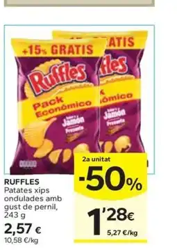 Caprabo RUFFLES Patates xips ondulades amb gust de pernil oferta