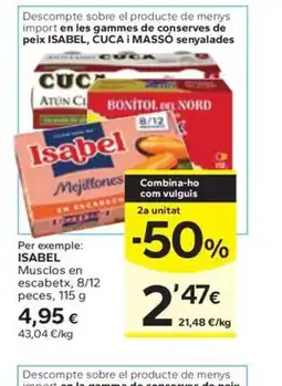 Caprabo ISABEL Musclos en escabetx, 8/12 peces oferta