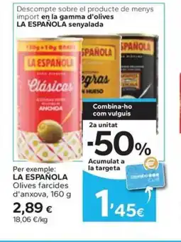 Caprabo LA ESPAÑOLA Olives farcides d'anxova oferta