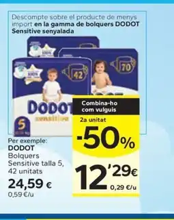 Caprabo DODOT Bolquers Sensitive talla 5, 42 unitats oferta