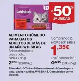 Hipercor Whiskas - alimento humedo para gatos adultos de mas de un año oferta