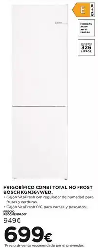Hipercor Bosch - frigorifico combi total no frost hgn3swved oferta