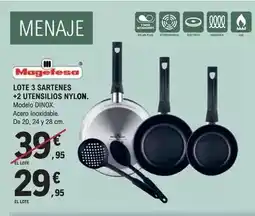 E.Leclerc Magefesa - lote 3 sartenes + 2 utensilios nylon oferta