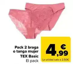 Carrefour Tex basic - pack 2 braga o tanga mujer oferta