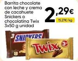 Cash FROIZ Barrita chocolate con leche y crema de cacahuete Snickers o chocolatina Twix oferta