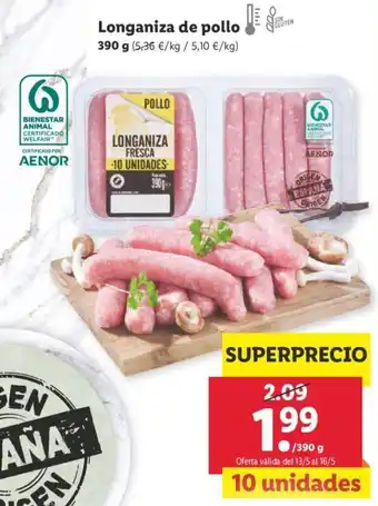 Lidl Longanza de pollo 390g oferta