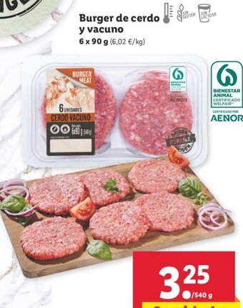 Lidl Burger de cerdo y vacuno 6x90g oferta