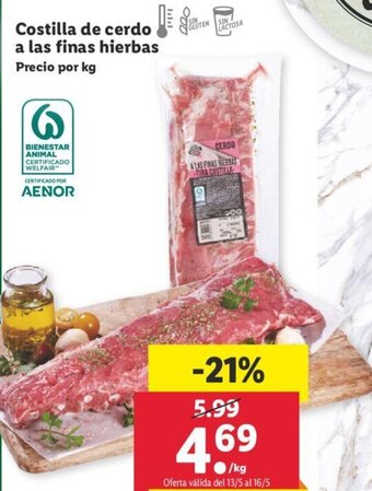 Lidl Costilla de cerdo a las finas hierbas oferta