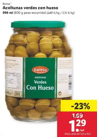 Lidl Aceitunas verdes con hueso 996ml oferta