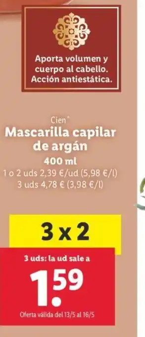 Lidl Mascarilla capilar de argán 400ml oferta