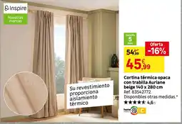 Leroy Merlin Cortina térmica opaca con trabilla Auriane beige oferta