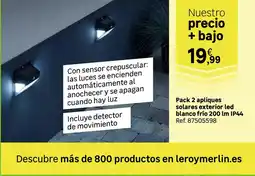 Leroy Merlin Pack 2 apliques solares exterior led blanco frío 200 lm IP44 oferta