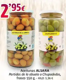 Alsara Supermercados ALSARA Aceitunas Partidas de la abuela o Chupadedos, frasco oferta
