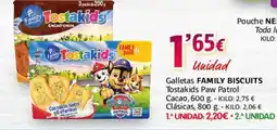 Alsara Supermercados FAMILY BISCUITS Galletas Tostakids Paw Patrol oferta