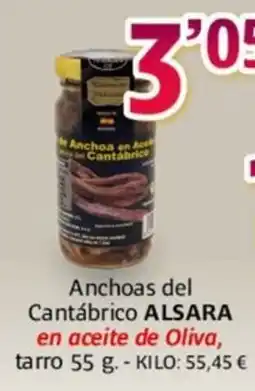 Alsara Supermercados ALSARA Anchoas del Cantábrico en aceite de Oliva, tarro oferta