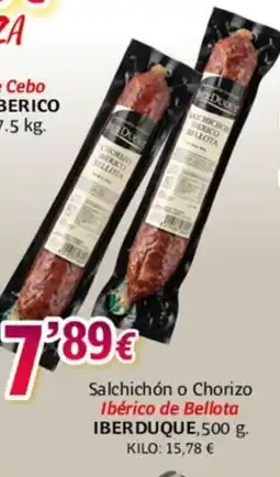 Alsara Supermercados IBERDUQUE Salchichón o Chorizo Ibérico de Bellota oferta