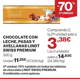 Supercor Chocolate con leche, pasas y avellanas lindt swiss premium oferta