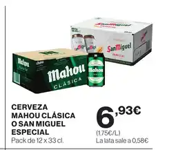 Supercor Cerveza mahou clásica o san miguel especial oferta