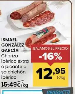 Autoservicios Familia ISMAEL GONZÁLEZ GARCÍA Chorizo ibérico extra o picante o salchichón ibérico oferta