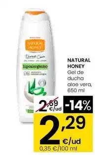 Eroski Natural honey - gel de ducha aloe vera oferta