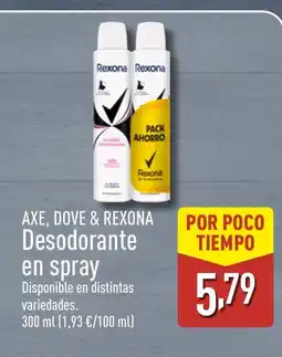 ALDI AXE, DOVE & REXONA Desodorante en spray oferta