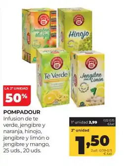 Alimerka POMPADOUR Infusion de te verde, jengibre y naranja, hinojo, jengibre y limón o jengibre y mango oferta