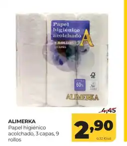 Alimerka ALIMERKA Papel higiénico acolchado, 3 capas, 9 rollos oferta