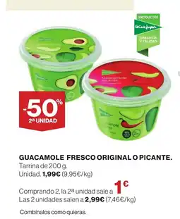 Hipercor Guacamole fresco original o picante. oferta