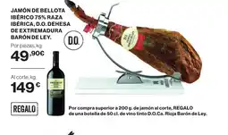 Hipercor Jamón de bellota ibérico 75% raza ibérica, d.o. dehesa de extremadura barón de ley oferta