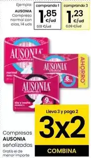 Eroski Ausonia - compresas normal con alas oferta