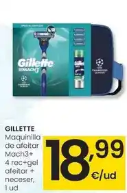 Eroski Gillette - maquinilla de afeitar mach3+ 4 rec+ gel afeitar + neceser oferta