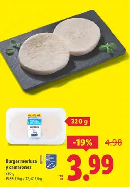 Lidl Burger merluza y camarones oferta
