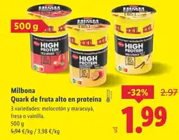 Lidl MILBONA Quark de fruta alto en proteína oferta